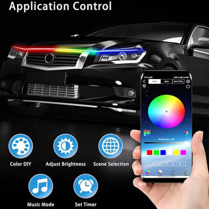 RGB Car LED Hood Light Strip for Cars, SUVs, Trucks, 70 Inches - color: RGB, size: 70 Inches