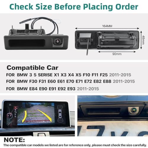 GreenYi AHD 1080P Dynamic Trajectory Trunk Handle Backup Camera, for BMW 3 5 Serise X1 X3 X4 X5 F10 F11 F25 F30 F31 E60 E61 E70 E71 E72 E82 E84 E88 E90 E91 E92 E93 2011-2015, Reverse Rear View Cam