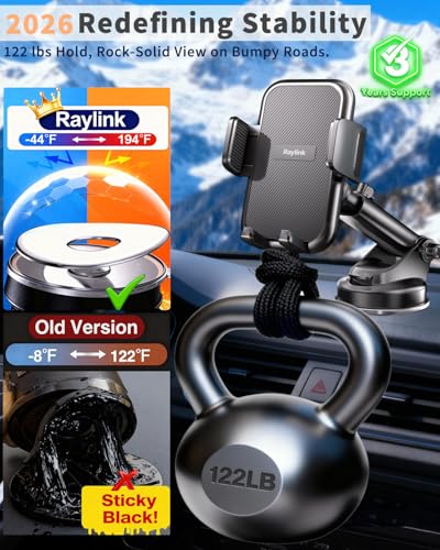 NO.1 Best【Fixed Integrated 122lb】Military-Grade Car Phone Holders Windshield Dashboard Vent【Upgraded Suction & Clip】Cell Phone Mount with Patent & Safety Certs for iPhone 17 Pro Max 16 15 Samsung