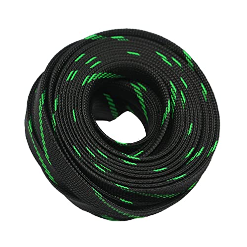 30ft PET Expandable Sleeving Wire Cable Sleeve (1/3", Green&Black) - color: Green&Black, size: 1/3"