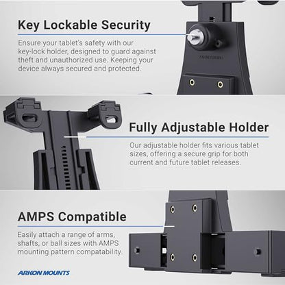 ARKON Mounts LockVise Locking Car Headrest Tablet Mount | Lockable Tablet Holder | Secure | Compatible with iPad, Samsung, Google Tablets Used for Rideshare, Taxi, Uber, & More