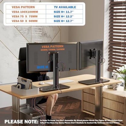Hemudu 2 Pack Single LCD Computer Monitor Free-Standing Desk Stand Riser for 13 inch to 32 inch Screen with Swivel, Height Adjustable, Rotation, Holds One (1) Screen up to 77Lbs(HT05B-201)