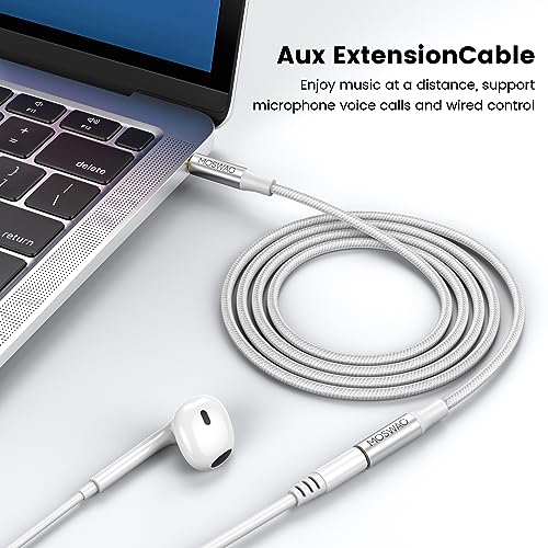MOSWAG 3.28FT 3.5mm Male to Female Extension Cable with Microphone Stereo - color: White, size: 3.28 ft