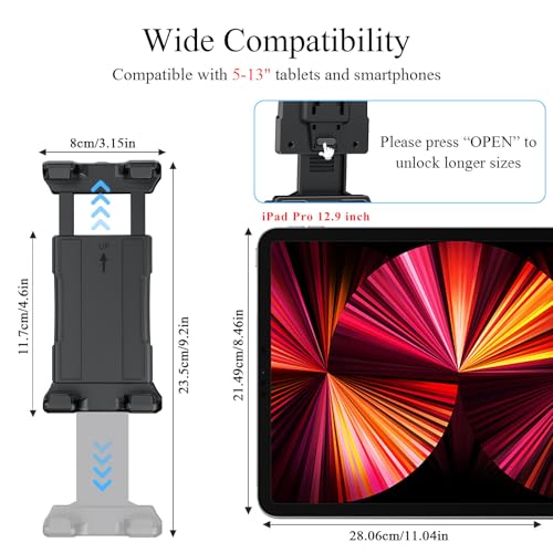 OHLPRO Tablet Mount for Truck - Heavy Duty Drill Base Tablet Holder for Car Dashboard, iPad Holder for All 5"-13" iPad Pro Samsung Galaxy Kindle fire Tablets and Car Wall etc. - 12-inch Arm - size: 12-inch Plastic Arm