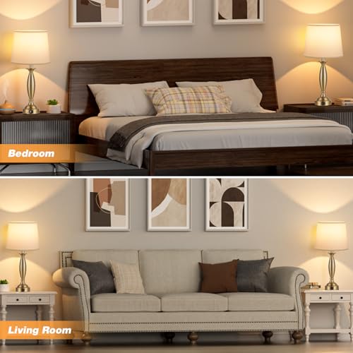 Bedroom Lamps for Nightstand, 3 Way Dimmable Gold Bedside Lamps with USB - color: K. White Shade & Gold Base, size: Medium（22.5 In）