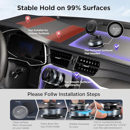 MSXTTLY Vacuum Magnetic Phone Holder, Suction Cup Phone Mount for Your Car - color: Black
