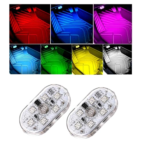 2 PCS Car LED Lights Interior Wireless, Super Bright 7 Colors Auto Interior Ambient Light with 6 Bright LED Lamp Beads, Portable USB Rechargeable Car Led Night Light for Vehicle Decor - color: Colorful, size: 2PCS