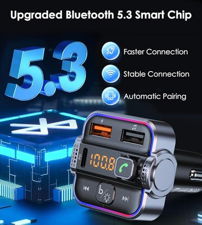 Bluetooth FM Transmitter for Car, PD 30W & QC3.0 Fast Charging, Dual Mics Hands-Free Calling, HiFi Bass & Ambient Light, Wireless Radio Adapter MP3 Music Player, Support USB Drive, 12V/24V (Pack of 3) - size: small (Pack of 3)