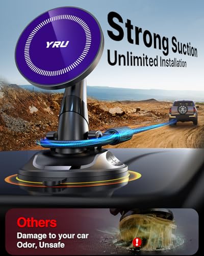 [True Upgraded Military-Grade] Phone Holder for Magsafe Car Mount 360° Rotating Vacuum Suction Dashboard, 2800gf Strongest Magnetic Windshield Phone Mount for iPhone 17 Pro Max 16 15 14, Indigo Blue - color: Indigo Blue
