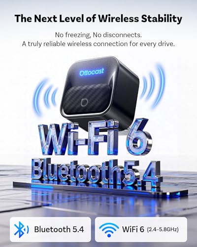 Ottocast Mini Core Latest Version, 2 in 1 Wireless CarPlay Adapter & Android Auto Adapter, Plug & Play One-Button Device Switching WiFi 6 & Bluetooth 5.4 Auto-Connect Dongle for OEM Wired Cars 2016+