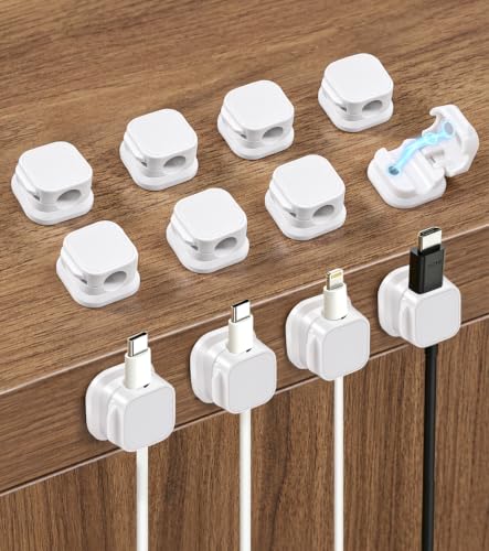 Magnetic Cable Clips 12 Pack, Self-Adhesive Cord Holders for Desk and Nightstand – Under Desk Cable Management Organizer with No Residue Removal for Home Office, Car, Wall