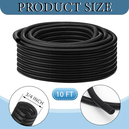 Kanayu 3/4''-10 Ft Split Wire Loom Tubing, Black Flame Retardant - color: Black, size: 3/4''-10 Ft