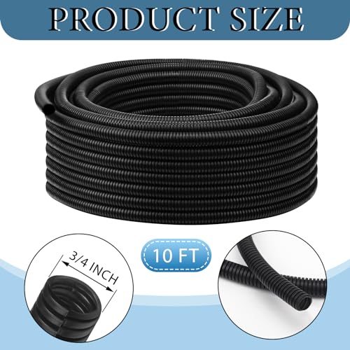 Kanayu 3/4''-10 Ft Split Wire Loom Tubing, Black Flame Retardant - color: Black, size: 3/4''-10 Ft