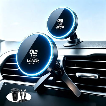 for MagSafe Car Wireless Charger, 25W Qi2 Magnetic Car Vent Mount Charger, Compatible with iPhone Series, Built-in Cooling Fan, RGB Light, Strong Magnet & 360° Rotation Car Phone Holder Charger