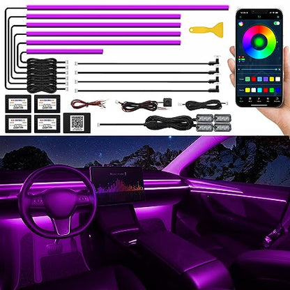 Acrylic Interior Car LED Strip Light with Wireless APP, RGB 14 in 1 with 175 inches 593 LEDs Fiber Optic Ambient Lighting Kits, 16 Million Colors Sound Active Function Car Neon Lights - size: RGB Kit - 14 in 1