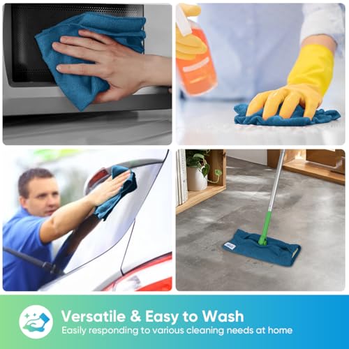 HOMEXCEL 24PK Microfiber Cleaning Cloth, Cleaning Rag for Home, 11.5x11.5in - color: Navy Blue