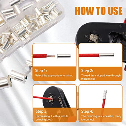 mankk 170PCS Silver Plated Copper Wire Ferrules Kit 8 Sizes AWG (1/0 2/0 2 4 6 8 10 12) Crimp Terminal Connector Sleeves Insulated Cord Pin End Terminal for Wiring Automotive Home Repair - size: 170PCS
