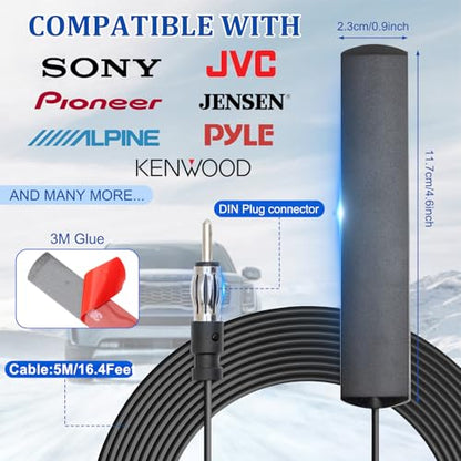 Universal Car Radio Antenna Car Stereo FM AM Hidden Antenna Adhesive Mount Patch Antenna Car Radio Media Receiver Player Amplifier Antenna for Vehicle Truck SUV Car-5M/16.4Feet - size: 5M/16FT
