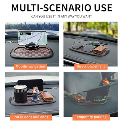 Anti Slip Car Mat Phone Holder,Anti Slip Phone Mat for Car,360° Rotatable - color: Black and Brown