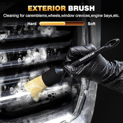 MVEQRRN 7PCS Car Detailing Brush Set,Boars Hair Detail Brush Kit(Black) - color: 7pcs detail brush set black