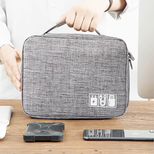 Organizer Case Small Electronic Devices USB Charger Accessories Mouse Phone Cable SD Power Bank Earphone - color: Large-Grey