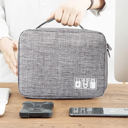 Organizer Case Small Electronic Devices USB Charger Accessories Mouse Phone Cable SD Power Bank Earphone - color: Large-Grey