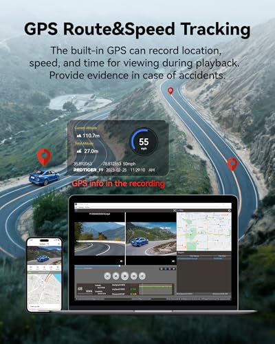 REDTIGER F9 4K Dash Cam Front and Rear 1080P, 5.8GHz WiFi & Smart App - size: F9 Front and Rear - No Card