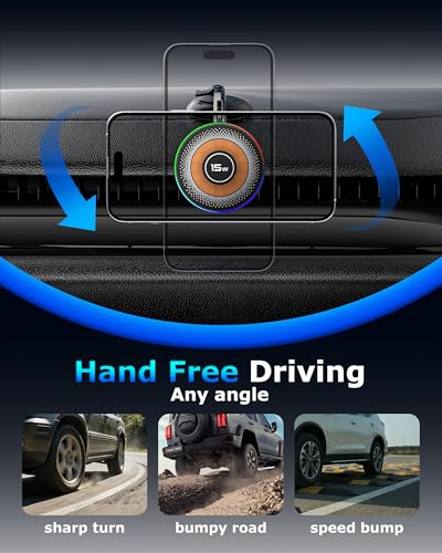 ZBF Magnetic Wireless Charging Car Phone Holder with 15W Fast Charging & Strong Vacuum Suction, 360° Rotatable Dashboard & Windshield Mount for Magsafe iPhone 17/16/15/14/13 Android Galaxy S24/S23/S22 - style: Upgraded Charging