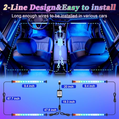 iFunyLED Smart Car Interior LED Lights with App Control, RGB Lights with DIY Mode and Music Mode, 2 Lines Design and Wireless Remote Control, Car Accessories for Women