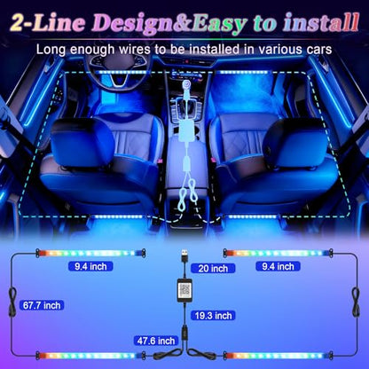 iFunyLED Smart Car Interior LED Lights with App Control, RGB Lights with DIY Mode and Music Mode, 2 Lines Design and Wireless Remote Control, Car Accessories for Women