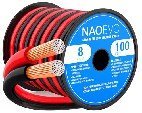 NAOEVO 8 Gauge Wire 2 Conductors, CCA Red Black Electrical Wire, 100FT - size: 100ft, style: 8AWG