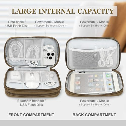 FYY Electronic Organizer, Travel Tech Pouch Bag, Large, Brown - color: Brown, size: 9.1 x 5.9 x 3.15 inches