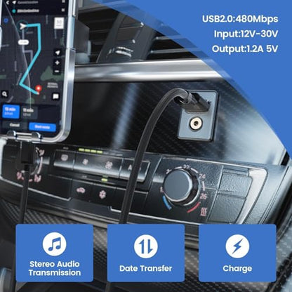 Anina USB AUX Flush Mount for Toyota, 1M Male to Female Car Dash 3.5mm AUX Extension Cable, Square Port USB Panel Mount Socket Adapter, 12V-30V Panel Mounting Cable for Audio Output & Charging