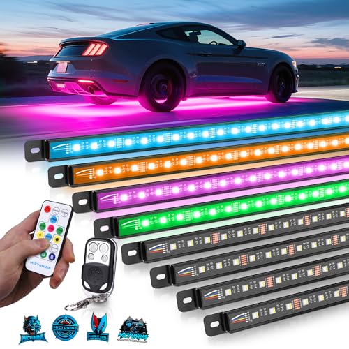 MICTUNING U8 RGBW Underglow LED Light Bars (8-Piece Kit) 888 Ultra-Bright LEDs, Dual Remotes, White+RGB Colors, IP68 Waterproof Aluminum Housing – for Cars, Trucks, SUVs, ATVs - size: RGBW & 2 Remote