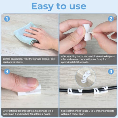 VIPMOON 70Pcs Self Adhesive Bendable Cable Clips, Screw Mountable Wire Organizer, Wire Management Clips for Car Desk Home Office TV PC Ethernet Cables, Fits 5-7mm Diameter Cables, White - color: M - White