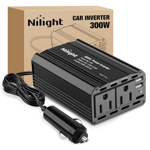 Nilight 300W Power Inverter with 5.4A Dual USB Ports and 2 AC Outlets - color: 300W USB*2 110V Outlet*2