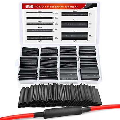 Nilight 650pcs Heat Shrink Tubing Kit-3:1 Ratio Electrical Wire Cable Sleeve Wrap Tube Assortment Flame Retardant Waterproof Insulation Protection - color: 650Pcs 3:1 Heat Shrink Tubing