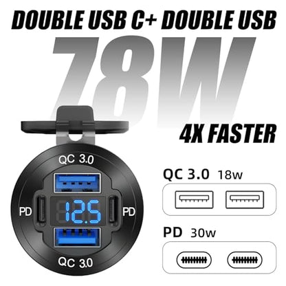 1 Pack 12V USB Outlet, Waterproof Marine USB Port with Voltmeter - color: Pack of 1