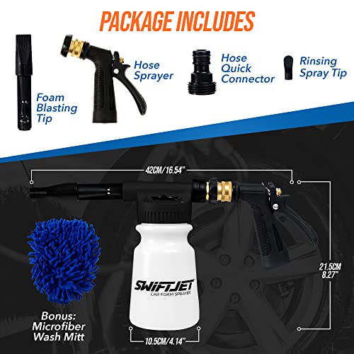 SwiftJet Car Wash Foam Gun + Microfiber Wash Mitt - Works with Any Soap - Garden Hose Car Foam Sprayer - Foam Cannon Car Wash Kit - Car Accessories Foam Blaster (Black Foam Gun with Mitt) - color: Black Foam Gun with Mitt