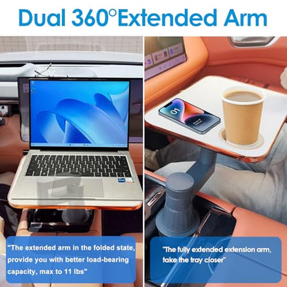 Car Tray& Car Desk for Laptop,Dual 360° Rotating,Anti Slip Leather Surface, Food Tray, Cup Holder Table Compatible with Tesla Model Y/3/S, Ford F150/Explorer/Maverick/Home Theater Seating (White) - color: White