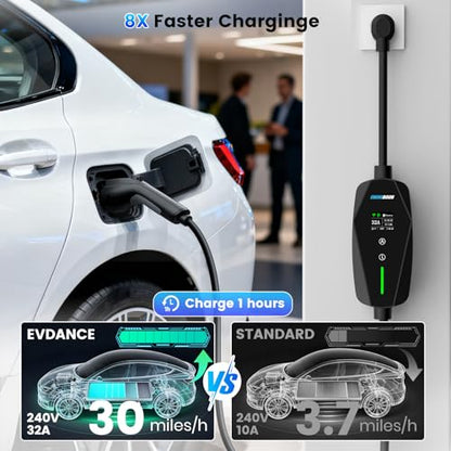 Level 2 EV Charger 32Amp with Smart APP Control - 240V NEMA 14-50 Plug 25ft Cable, Indoor/Outdoor Portable Electric Vehicle Charging Station - Compatible with J1772 Connector Fast Charging for Home - size: 32A