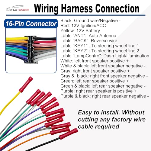 Universal ISO Radio Wiring Harness Adapter for Android Car Stereo 16 Pin ISO Connector Power Wiring Cable - Aftermarket Radio Harness Adapter for Car Stereo, Wire Harness Kit for Car Stereo, Black