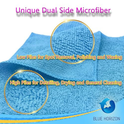 Blue Large Microfiber Cleaning Towels, 36-Pack Dual-Sided Ultra Soft Plush Washcloth, Professional Grade Premium Microfiber Car Cleaning Cloths, Car, Household and Commercial (Sky Blue, 16" X 16") - color: Sky Blue