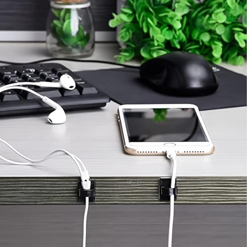 30 Pack Self-Adhesive Cable Clips, Black Plastic Wire Holder Cord Organizer for Car Dashboard, GPS, USB Cable Management