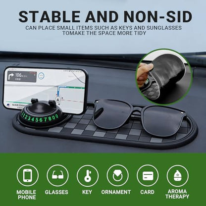 Panmall Multi Functional Anti-Slip Car Phone Mat with 360° Rotating Phone Holder, Car Dash Non Slip Mat Cell Phone Holder, for Phones, Sunglasses, and Daily Essentials-Black