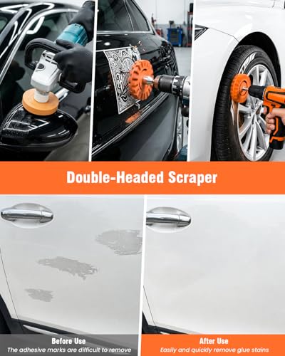 Eraser Wheel Decal Remover Tool Kit, 3 Upgraded Rubber Wheels with Razor Blade Scrapers & Drill Adapters + 10 Wipes, Removing Adhesive Stickers Vinyl Pinstripes Emblem Glue for Car Truck RV
