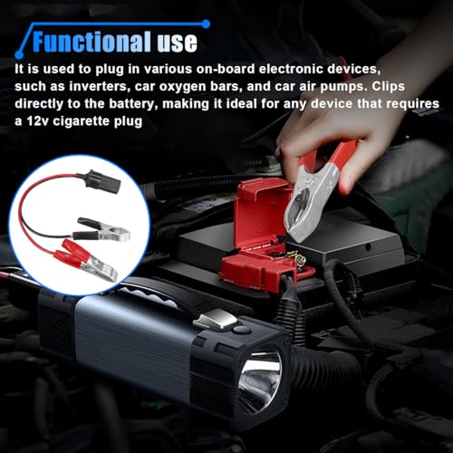 12 Inch Cigarette Lighter Extension Cord, 12V Car Battery Clamp-on Extension Charge Cable, Battery Alligator Clip to Female Cigarette Lighter Socket, Cigarette Splitter Plug Extension Socket - size: 1PC