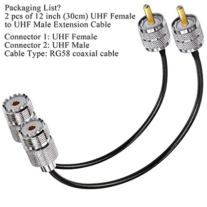 TUOLNK UHF PL259 Cable RG58 PL259 SO239 Male to Female Extension Cable Low Loss CB Coax for Two Way Radio CB Radio Wireless LAN Devices (1.64ft) 2pcs - size: 1.64ft-2pcs