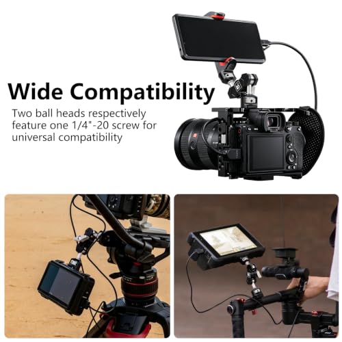 ARTCISE Magic Arm Mount, Double 1/4" 20 Screw Camera Extension Bracket with Anti-Twist Pin, 360° Adjustable Aluminum Articulating Arm, Max 13.2LB Load for DSLR, LED Light, Flash, Action Camera & Cage