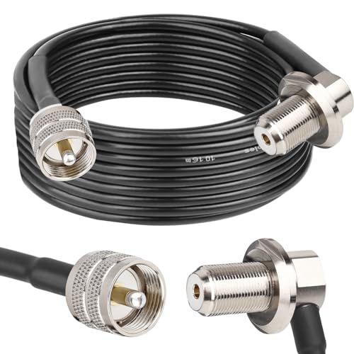 MOOKEERF RG58 UHF PL259 Male to SO239 Female Right Angle Bulkhead Mount Coax Cable - 25FT for Vehicle Car SUV Truck Two Way Radio Ham Radio - size: 25FT